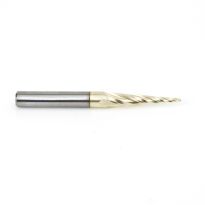 Amana Tool 46282-5, 5-Pack CNC 2D and 3D Carving 5.4 Deg Tapered Angle Ball Tip 1/16 Dia x 1/32 Radius x 1 x 1/4 Shank x 3 Inch Long x 4 Flute Solid Carbide Up-Cut Spiral ZrN Coated Router Bits