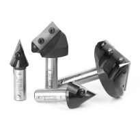 Amana Tool AMS-150 4-Pc 3D CNC Signmaking, Lettering & Engraving Insert Solid Carbide 45, 60, 90 & 120 Degree V-Groove Router Bit Collection, 1/2 Inch Shank