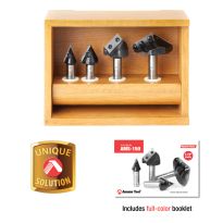 Amana Tool AMS-150 4-Pc 3D CNC Signmaking, Lettering & Engraving Insert Solid Carbide 45, 60, 90 & 120 Degree V-Groove Router Bit Collection, 1/2 Inch Shank