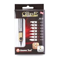 Amana Tool AMS-209 8-Piece In-Groove Insert Engraving Tool Body & Knives 1/2 Inch Shank Set