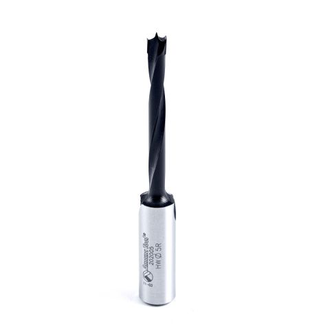 Amana Tool 202005 Carbide Tipped Brad Point Boring Bit R/H 5mm Dia x 77mm Long x 10mm Shank