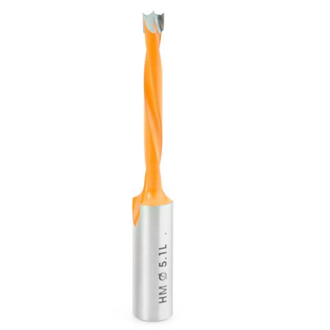 Amana Tool 302051 Carbide Tipped Brad Point Boring Bit L/H 5.1mm Dia x 77mm Long x 10mm Shank