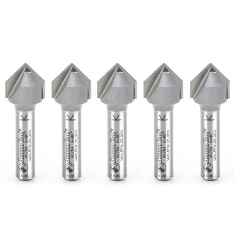 Amana Tool 45704-5 5 Pack Carbide Tipped V-Groove 90 Deg x 1/2 Dia x 1/4 x 1/4 Inch Shank