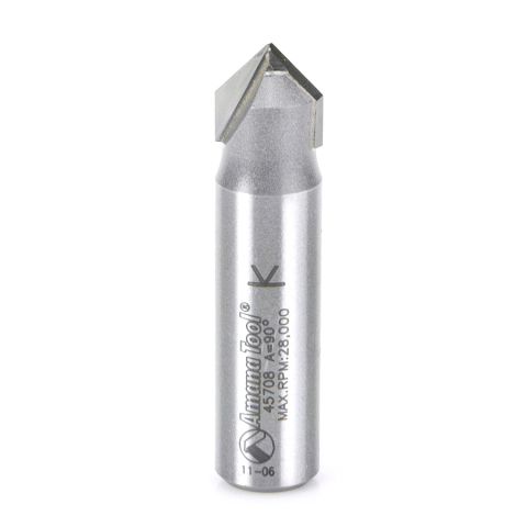 Amana Tool 45708 Carbide Tipped V-Groove 90 Deg x 1/2 Dia x 1/4 x 1/2 Inch Shank