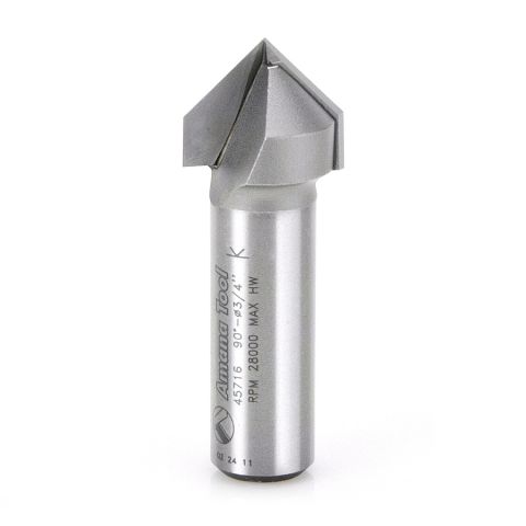 Amana Tool 45716 Carbide Tipped V-Groove 90 Deg x 3/4 Dia x 3/8 x 1/2 Inch Shank