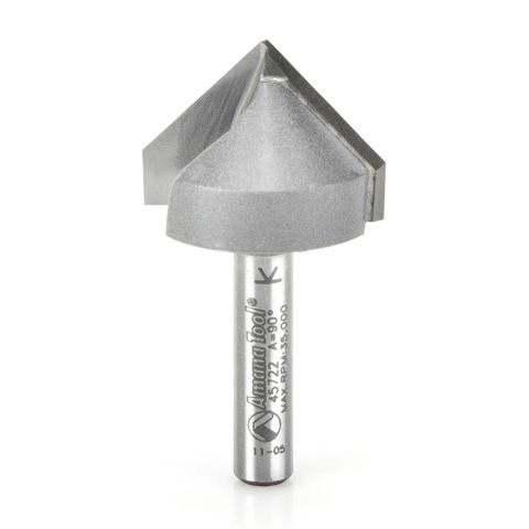 Amana Tool 45722 Carbide Tipped V-Groove 90 Deg x 1 Inch Dia x 1/2 x 1/4 Shank