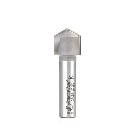 Amana Tool 45753 Carbide Tipped V-Groove 120 Deg x 19.5mm (49/64) Dia x 5mm (13/64) x 12.7mm (1/2) Shank
