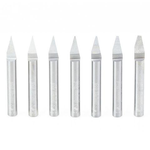 Amana Tool 45779 7-Piece Solid Carbide 30 Deg Engraving 1/4 Inch Shank Signmaking Set