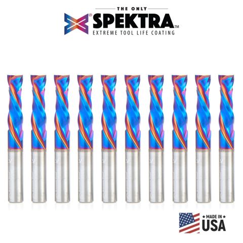 Amana Tool 46172-K-10 10-Pack CNC Solid Carbide Spektra™ Extreme Tool Life Coated Compression Spiral 3/8 Dia x 1-1/4 Inch x 3/8 Shank