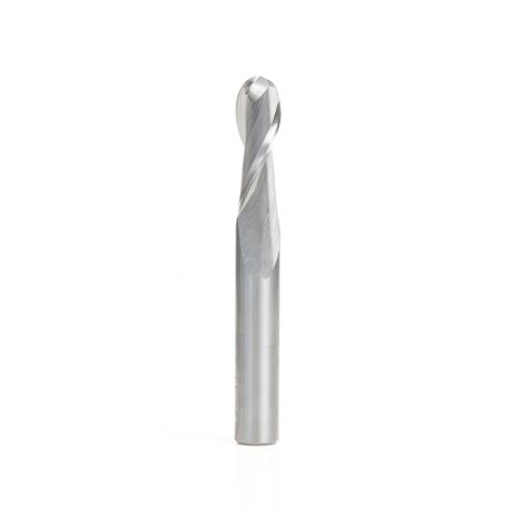 Amana Tool 46381 Solid Carbide Up-Cut Spiral Ball Nose 3/16 Radius x 3/8 Dia x 1-1/8 x 3/8 Shank x 3 Inch Long x 2 Flute Router Bit