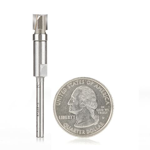 Amana Tool 47223-S Miniature Flush Trim Plunge Template 1/4 Dia x 1/4 x 1/8 Inch Shank Carbide Tipped Router Bit with Mini 1/4 Dia Upper Ball Bearing