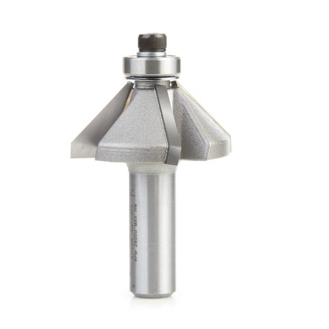 Amana Tool 47309 Carbide Tipped Chamfer 45 Deg x 1-3/4 Dia x 3/4 x 1/2 Inch Shank with Ball Bearing 4-Flute