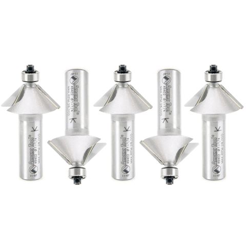 Amana Tool 49402-5 5 Pack Carbide Tipped Chamfer 45 Degree x 1-1/4 Dia x 1/2 x 1/2 Inch Shank