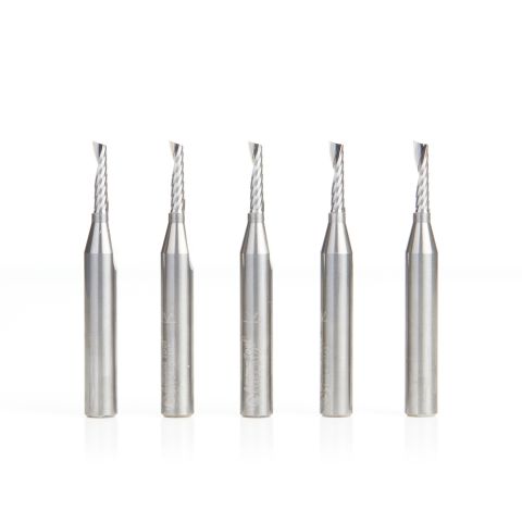 Amana Tool 51454-5 5-Pack Solid Carbide CNC Spiral 'O' Single Flute, Aluminum Cutting 1/8 Dia x 1/2 x 1/4 Shank x 2 Inch Long Up-Cut Router Bit
