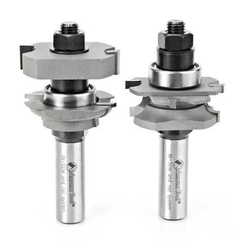 Amana Tool 55437 Carbide Tipped Adjustable Bead Instile and Rail System 1-5/8 Dia x 5/8 to 1-1/8 x 3/16 Radius x 1/2 Inch Shank Set