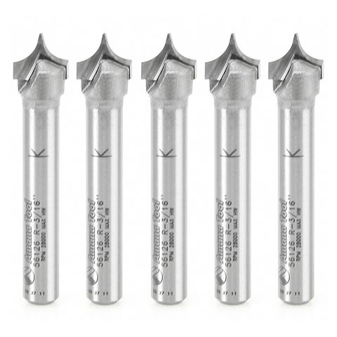 Amana Tool 56126-5 5 Pack Carbide Tipped Point Cutting Roundover 3/16 Radius x 3/8 Dia x 19/64 x 1/4 Shank Router Bit