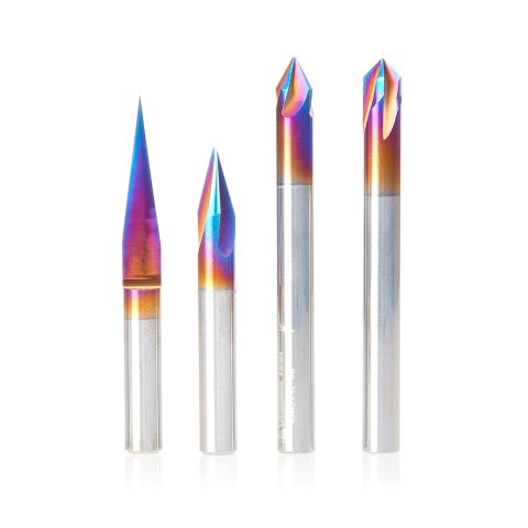 Amana Tool AMS-312-K 4-Pc Spektra™ Extreme Tool Life Coated CNC 15°, 30°, 60° & 90° V-Groove, Signmaking & Lettering, 1/4 Inch Shank Pack